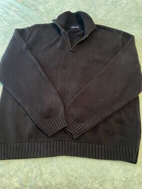 Vintage Men’s Structure V-Neck Collared Pullover Sweater Navy Blue M L